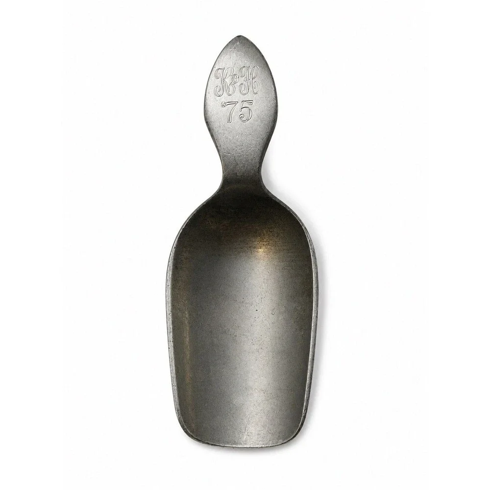 Vintage Stieff Pewter Scoop 4 3/4” HH 75 Engraved Utensil Mini Serving Spoon